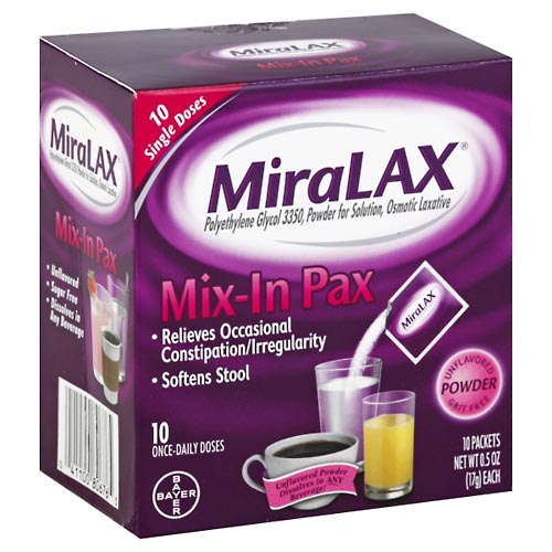 Image for MiraLax Laxative, Osmotic, Powder, Unflavored, NeatPax,10ea from Theatre Pharmacy