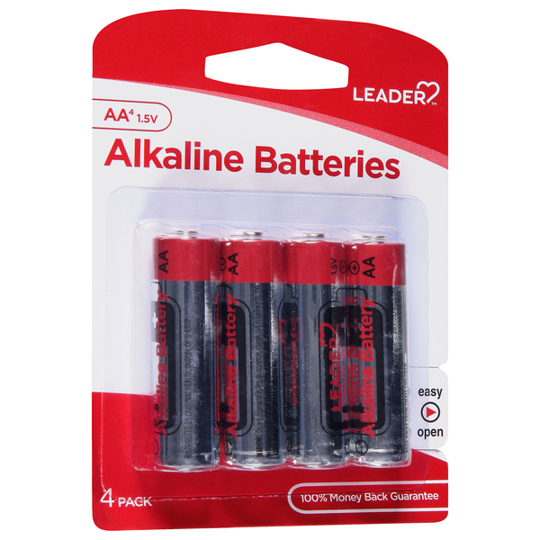 Image for Leader Batteries, Alkaline, AA, 1.5 Volt, 4 Pack, 4ea from Theatre Pharmacy