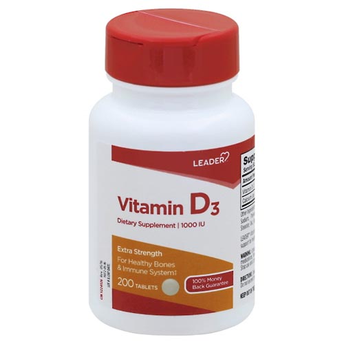 Image for Leader Vitamin D3, Extra Strength, 1000 IU, Tablets,200ea from Theatre Pharmacy