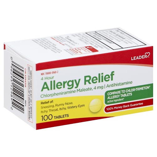 Image for Leader Allergy Relief, 4 Hour, 4 mg, Tablets,100ea from Theatre Pharmacy