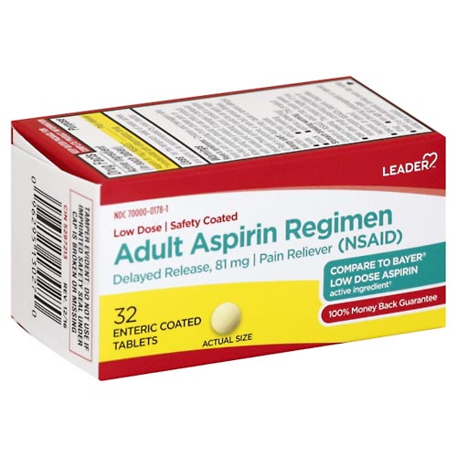 Image for Leader Aspirin Regimen, Adult, Enteric Coated Tablets,32ea from Theatre Pharmacy