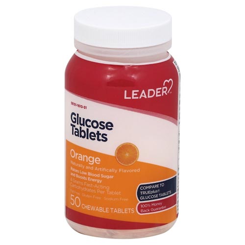 Image for Leader Glucose Tablets, Chewable Tablets, Orange,50ea from Theatre Pharmacy