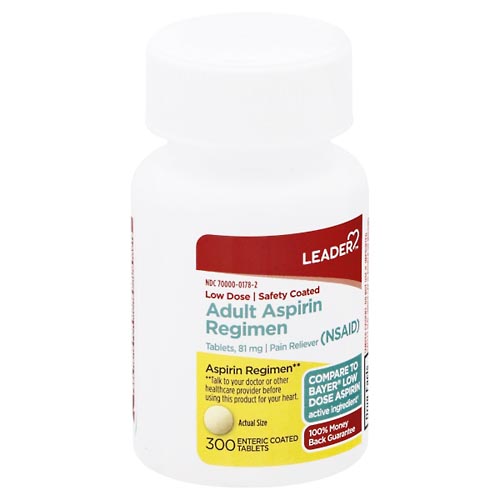 Image for Leader Aspirin Regimen, 81 mg, Enteric Coated Tablets, Adult,300ea from Theatre Pharmacy
