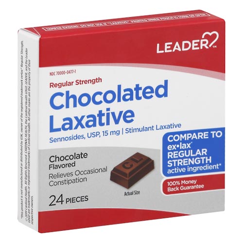 Image for Leader Chocolated Laxative, Regular Strength, 15 mg, Chocolate Flavored,24ea from Theatre Pharmacy