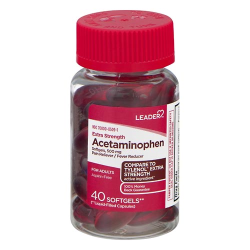 Image for Leader Acetaminophen, Extra Strength, 500 mg, Caplets,40ea from Theatre Pharmacy