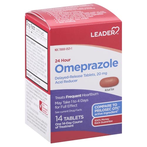 Image for Leader Omeprazole, 24 Hour, 20 mg, Delayed-Release Tablets,14ea from Theatre Pharmacy
