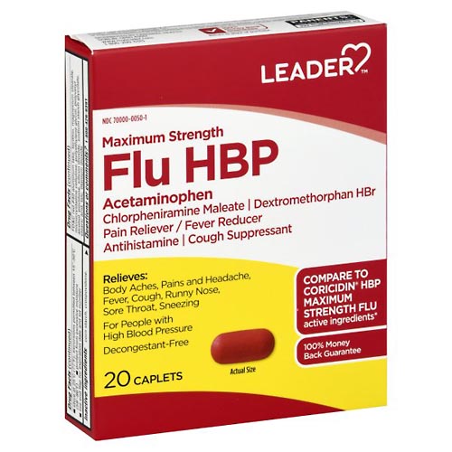 Image for Leader Flu HBP, Maximum Strength, Caplets,20ea from Theatre Pharmacy