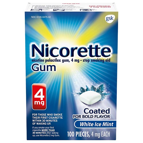Image for Nicorette Stop Smoking Aid, 4 mg, Gum, White Ice Mint,100ea from Theatre Pharmacy