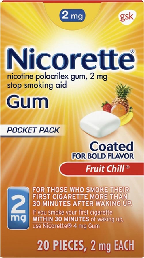 Image for Nicorette Stop Smoking Aid, 2 mg, Gum, Fruit Chill, Pocket Pack,20ea from Theatre Pharmacy