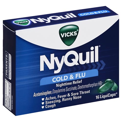 Image for Vicks Cold & Flu, Nighttime Relief, LiquiCaps,16ea from Theatre Pharmacy