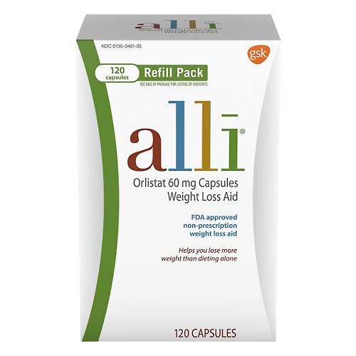 Image for Alli Weight Loss Aid, Orlistat 60 mg, Capsules, Refill Pack,120ea from Theatre Pharmacy