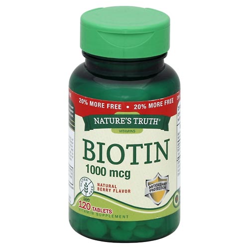 Image for Natures Truth Biotin, 1000 mcg, Tablets, Natural Berry Flavor,120ea from Theatre Pharmacy